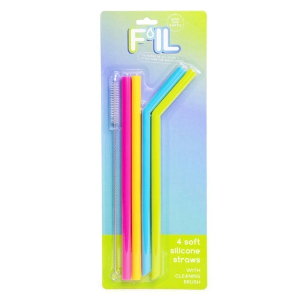 🆕4 Soft Silicone Straws & 1 Cleaning Brush Set